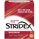 Stridex Daily Care Pads alcohol-free close-up, gentle daily cleansing for irritated skin.