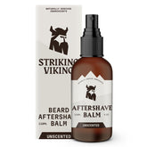 Striking Viking aftershave balm bottle with fragrance-free formula for irritation-free mornings.
