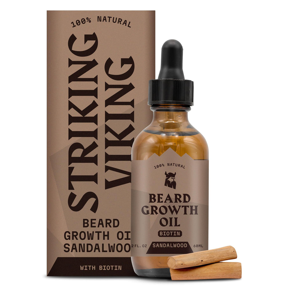 Striking Viking beard oil bottle pouring for quick, nourished beard care.