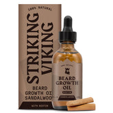 Striking Viking beard oil bottle pouring for quick, nourished beard care.