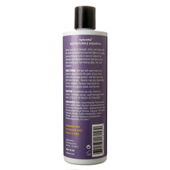 Style Factor Hyfortia Biotin Purple Shampoo bottle highlighting color-brightening, anti-brass effects.