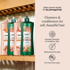 Suave Almond & Shea Butter conditioner bottle pump detangles and nourishes hair.