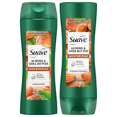 Suave Almond and Shea Butter shampoo bottle promotes deep moisturization for dry hair