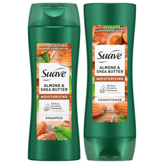 Suave Almond and Shea Butter shampoo bottle promotes deep moisturization for dry hair