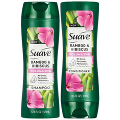 Suave Bamboo Hibiscus shampoo bottle for daily volume and refreshed hair.