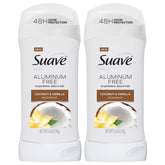 Suave Coconut & Vanilla 2-pack box showing aluminum-free formula for daily use.