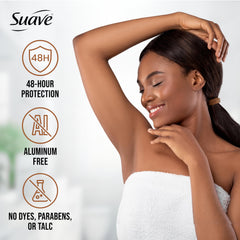 Suave coconut-vanilla deodorant stick close-up showing creamy texture and scent.