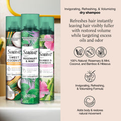 Suave dry shampoo bamboo hibiscus bottle adds volume and lift