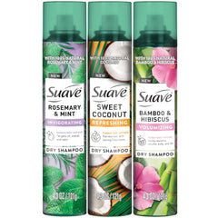 Suave dry shampoo rosemary mint bottle for quick refresh between washes
