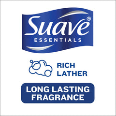 Suave Essentials Shampoo lather close-up suggests a rich, thorough cleanse.