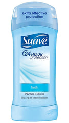 Suave Fresh Invisible Solid Deodorant packaging shown, providing all-day odor control.