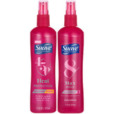Suave Heat Protection Spray bottle with spray nozzle for heat styling protection.