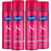 Suave Max Hold scented hairspray bottle for flexible control and fragrance.
