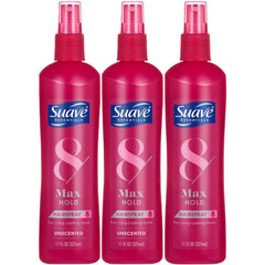 Suave Max Hold Unscented 11oz bottle with long-lasting hold and no fragrance.