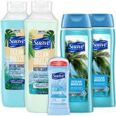 Suave Ocean Breeze body wash bottle pour for a refreshing daily cleanse.