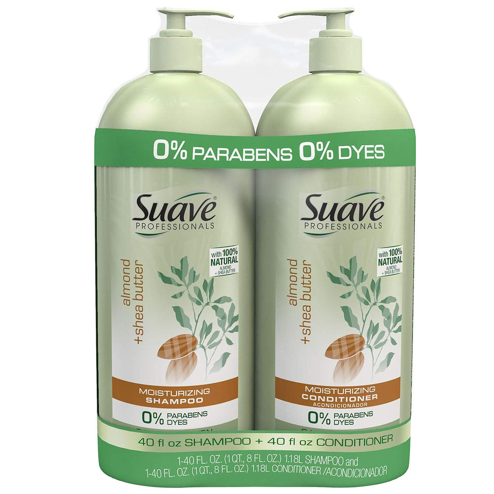 Suave Pro Almond & Shea Butter pack shot, highlighting hydrating cleanse for hair