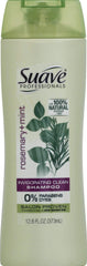 Suave Professionals Rosemary and Mint shampoo bottle with invigorating scent for a refreshing daily cleanse.