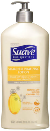 Suave Revitalizing Vitamin E Body Lotion bottle providing lasting moisture
