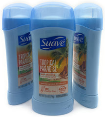 Suave Tropical Paradise deodorant bottle delivering all-day freshness.