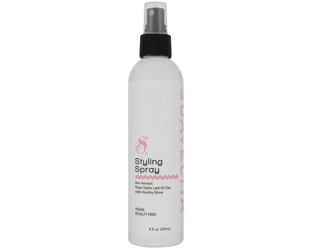 Suavecita styling spray wild berry bottle for lasting style and shine.