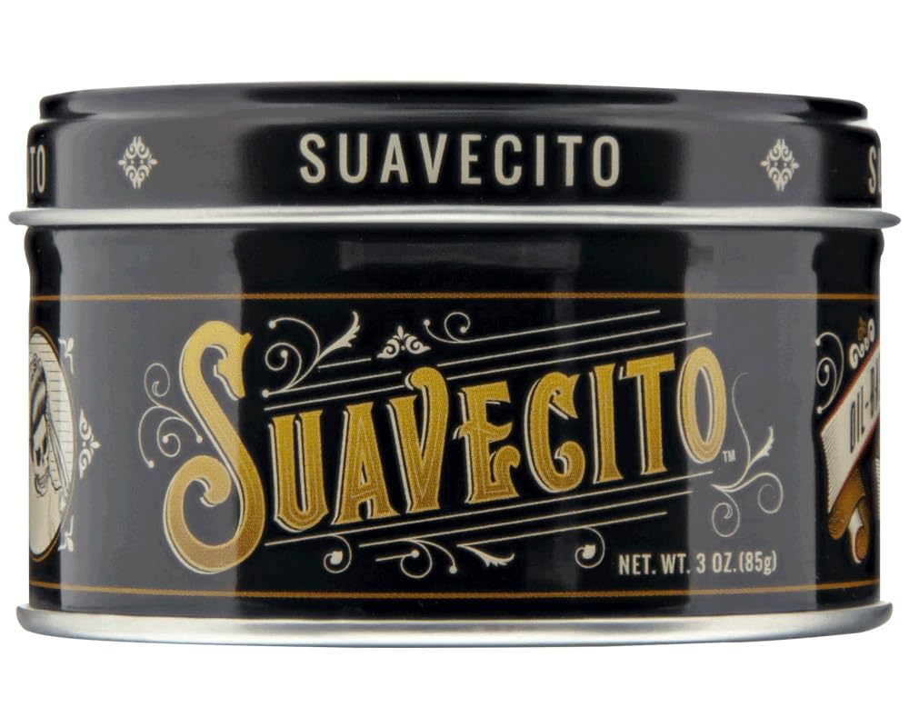 Suavecito oil-based pomade 3oz tin demonstrates portable hold for all-day style.