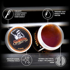 Slick back style achieved with Suavecito Pomade Firme for all-day control.