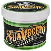 Suavecito Pomade Matte jar closeup for a shine-free hold and easy restyling.