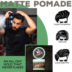 Suavecito Pomade Matte textured hair style demonstrates natural texture without shine.