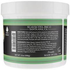 Suavecito Pomade Matte tub in hand highlights easy application and medium hold.