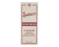 Suavecito Thickening Conditioner smooth-hair application highlights detangling benefits.