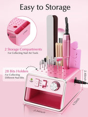 SUBAY nail drill kit with built-in storage compartment keeping attachments organized