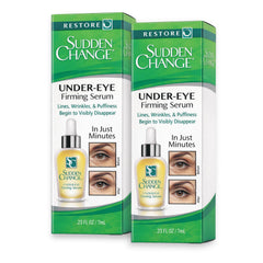 Sudden Change instant under-eye serum bottle with fast-acting tightening effect.