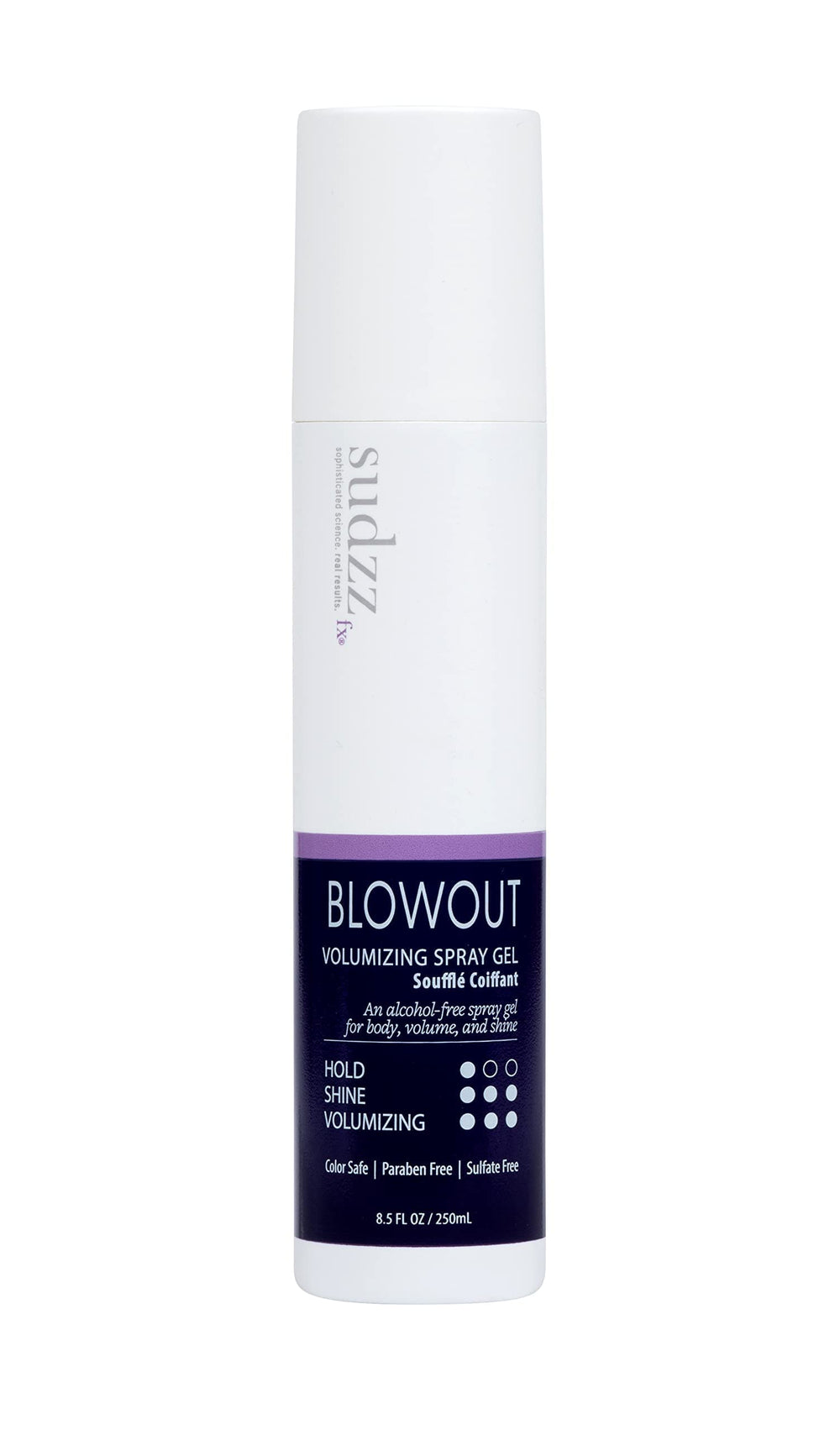 SUDZZFX Blowout Volume Spray Bottle shows the alcohol-free formula delivering body and shine