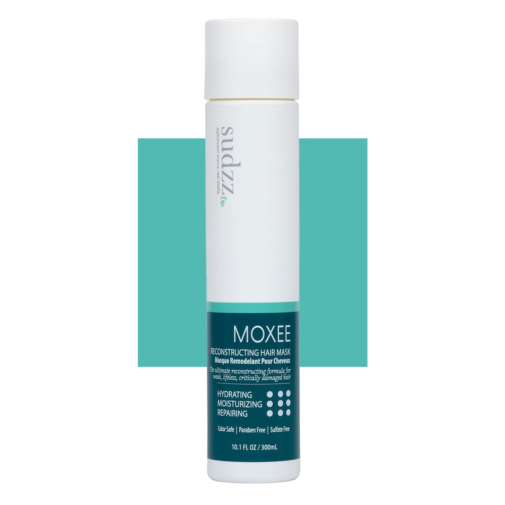 SUDZZFX MOXEE Reconstruction Hair Mask bottle delivering deep conditioning for damaged hair