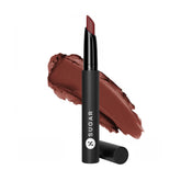 SUGAR Matte Attack Tan Halen lipstick tube close-up with rich chocolate brown shade