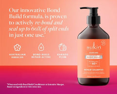 Sukin Bond Build Repair Shampoo label close-up highlighting Australian botanicals