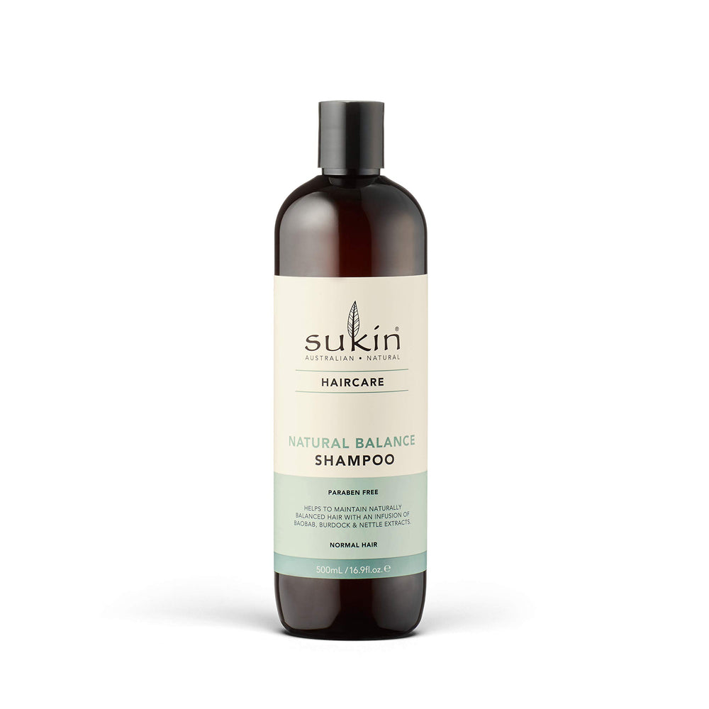 Sukin Natural Balance Shampoo bottle front for normal hair cleansing.