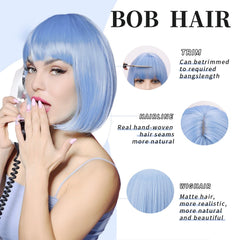 SUKRI heat-resistant synthetic fibers on blue wig for easy styling.