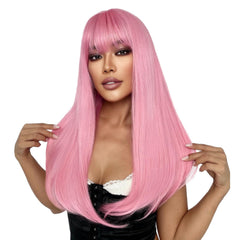 SUKRI pink wig with bangs side view, versatile cosplay or party look
