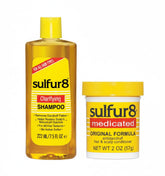 Sulfur8 anti-dandruff shampoo bottle showing scalp cleansing and flakes control.