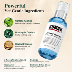 Sumax Relief Serum dispenser pump enables precise application.