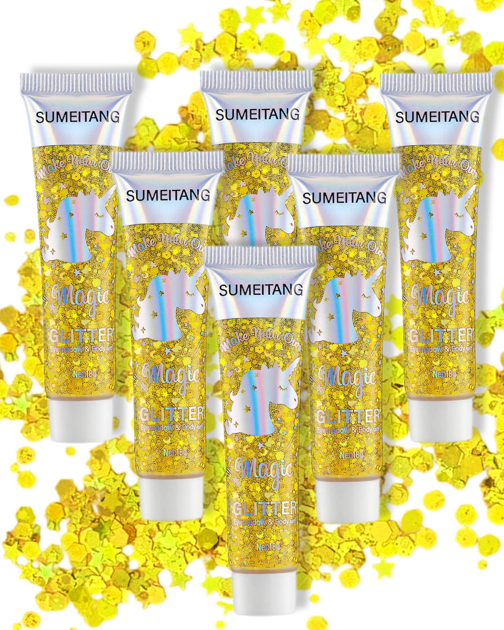 SUMEITANG Gold Glitter Gel packaging shown for easy, mess-free application.