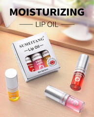 SUMEITANG lip oil bottle close-up highlights non-sticky, fast-absorbing formula.