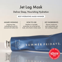 Front and back of Summer Fridays Jet Lag Mask tube showing ingredients