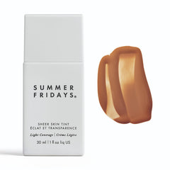 Summer Fridays Sheer Skin Tint bottle pour shows a natural, hydrated glow.