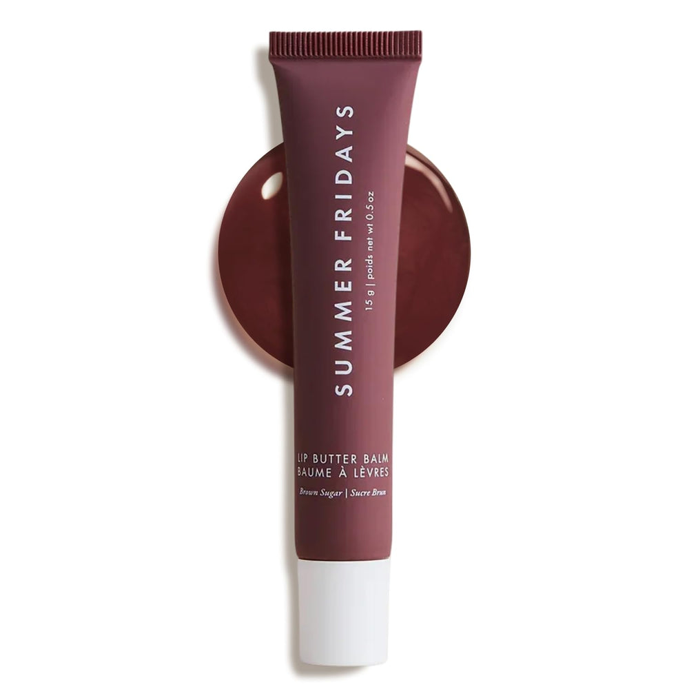 Summer Fridays tinted lip butter Brown Sugar application delivers instant moisture and subtle shine.