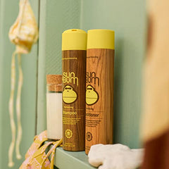 Sun Bum Revitalizing Conditioner dispenser showing easy, mess-free daily conditioning for shine
