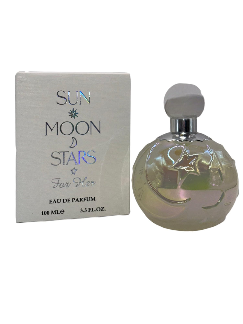 Sun Moon Stars For Her bottle angled on vanity showing day-to-night versatility