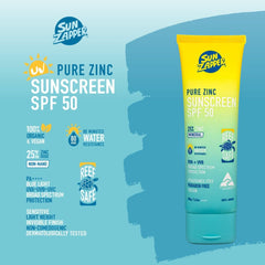 Sun Zapper Pure Zinc SPF 50 tube ready for beach days.