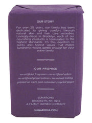 Sunaroma Lavender Shea Vitamin E soap bar closeup highlighting natural ingredients.